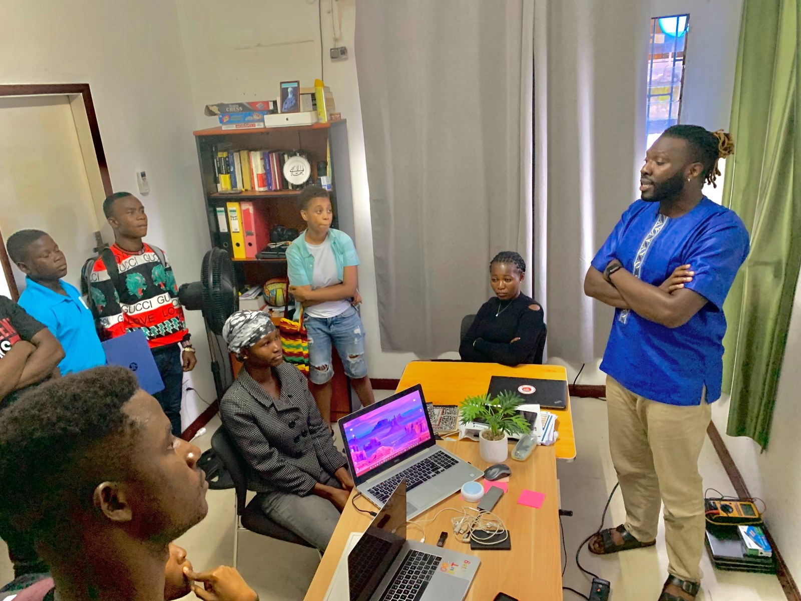 Lawrence teaching a digital skills session in Monrovia